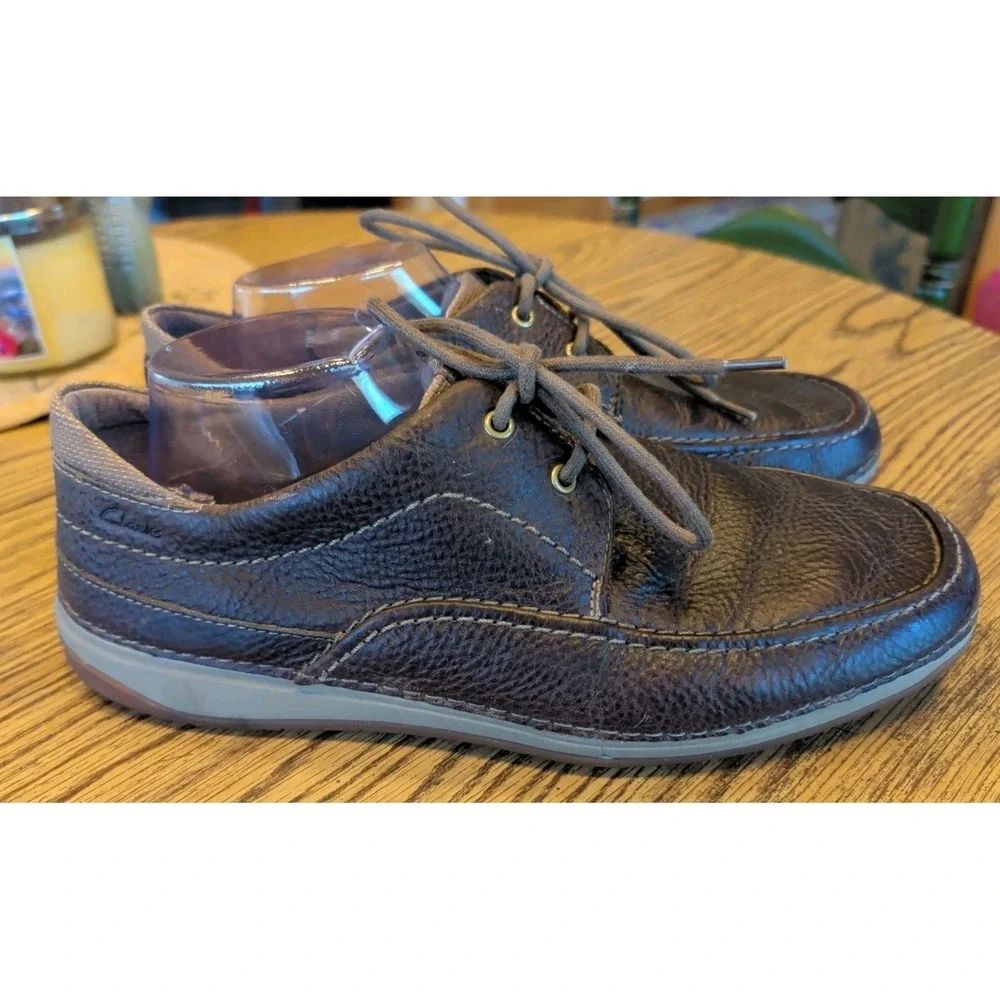 Clarks Mens Lace Up Shoes Loafers US 10 M Brown Pebbled Leather